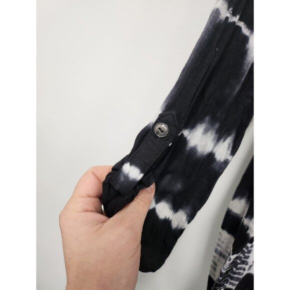 Bandolino Womens BOHO Hippie Blouse Top Size XL Black Tie Dye Beaded 1/2 Button - Picture 3 of 7